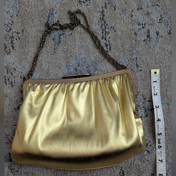 Vintage gold lamé evening bag, adjustable chain handle, sturdy flip clasp - Picture 2 of 6